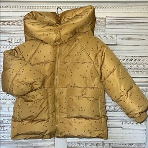 Zara Kids Gold Yellow Hearts Puffer Jacket